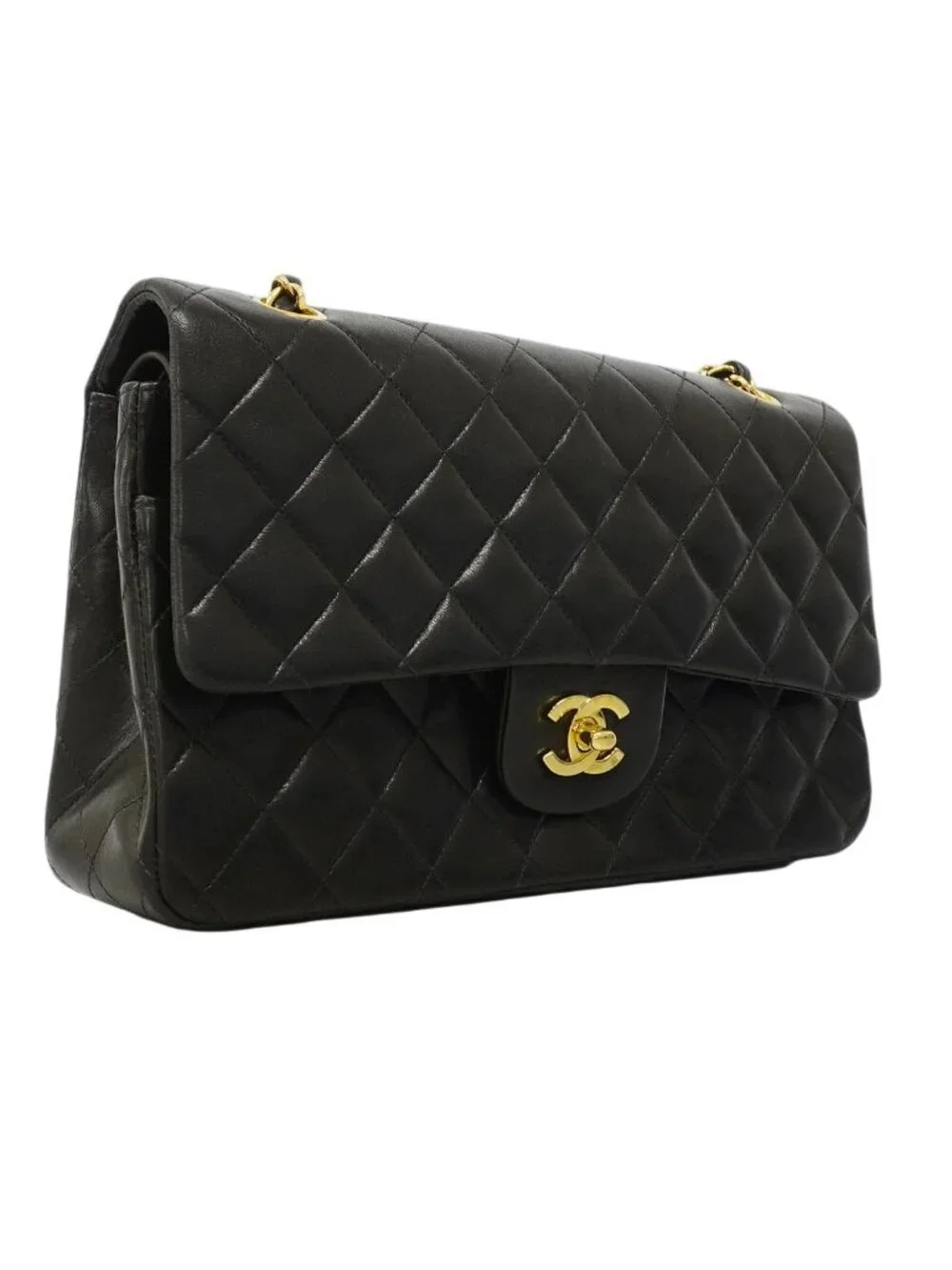 Chanel Shoulder Bag Quilted Lambskin Black Gold